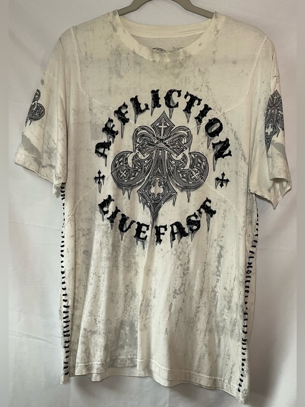 Affliction Live Fast Graphic Tee - Off White, Gray, Black